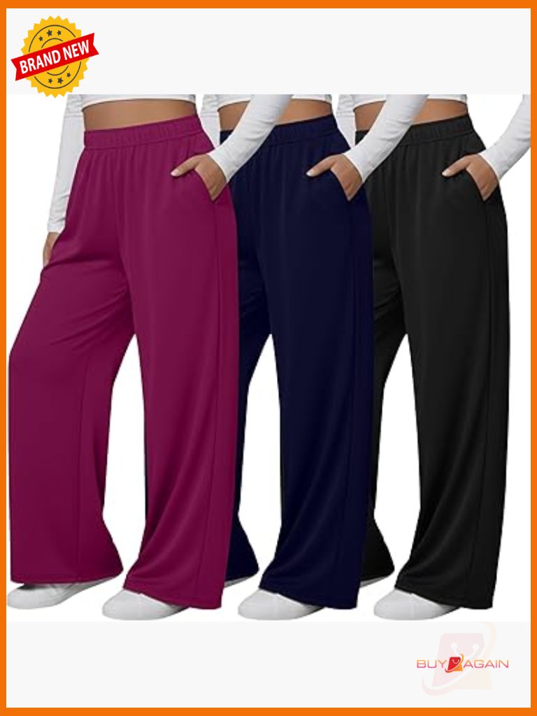 3 Pack Plus Size Wide Leg Yoga Pants Drawstring Loose Joggers